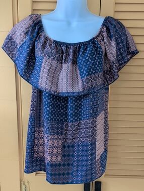 Purple Rain Teal & Blush Printed Blouse Size S